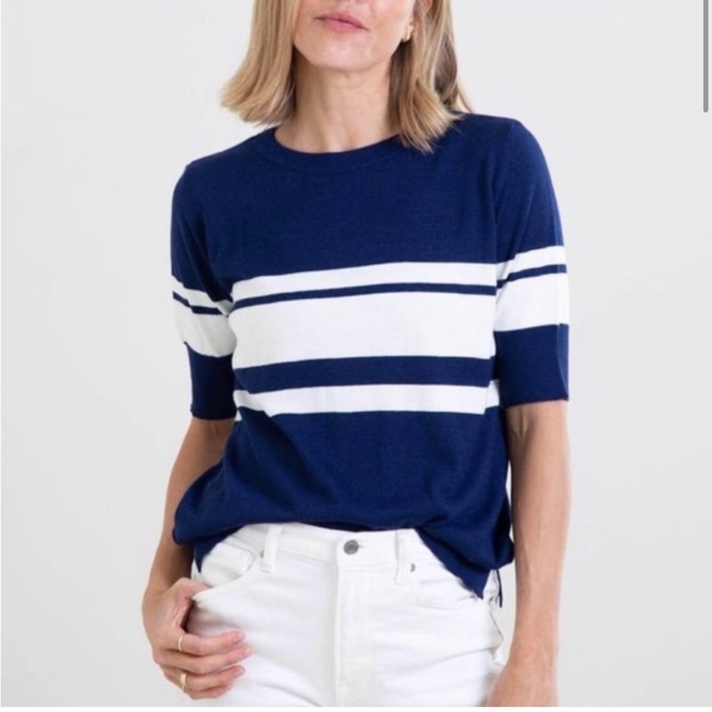 MER-SEA | Court Rugby Short Sleeve Stripe Sweater Blue White Sz L